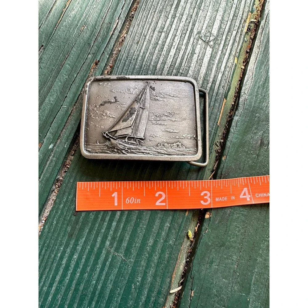 Sailing Sail‎ Boat Nautical Belt Buckle by Indiana Metal Craft 1978 Vintage